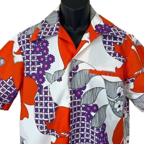 Vintage 60’s Hawaii Nei Honolulu Retro Floral Print Hawaiian Shirt - Picture 2 of 8